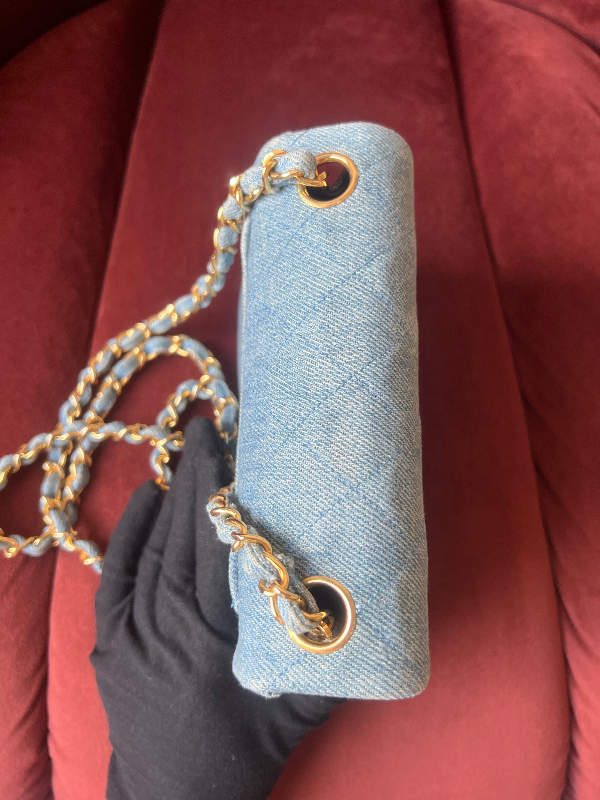 Chanel Vintage Mini Square Flap In Light Blue Denim (1991)