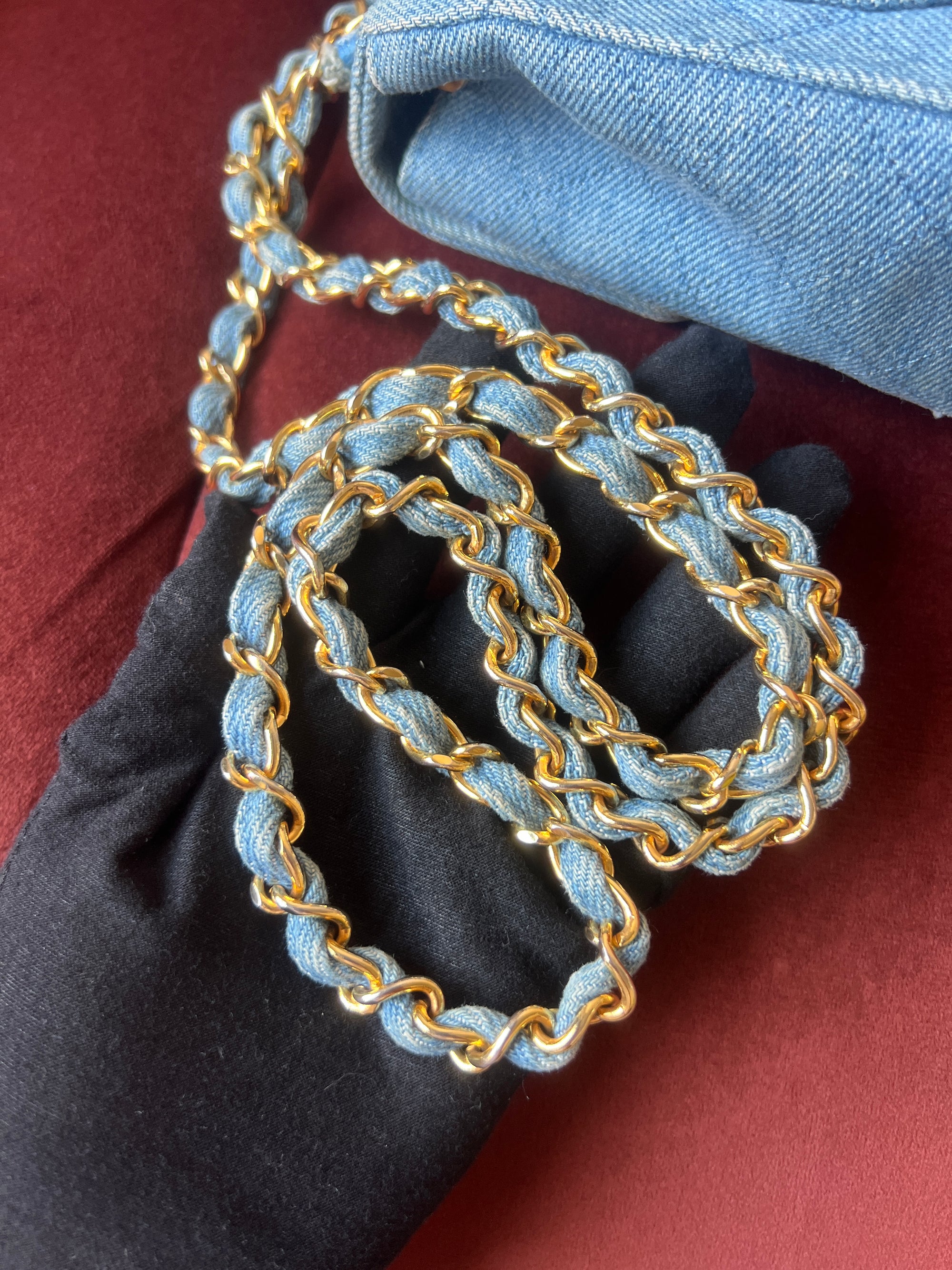 Chanel Vintage Mini Square Flap In Light Blue Denim (1991)