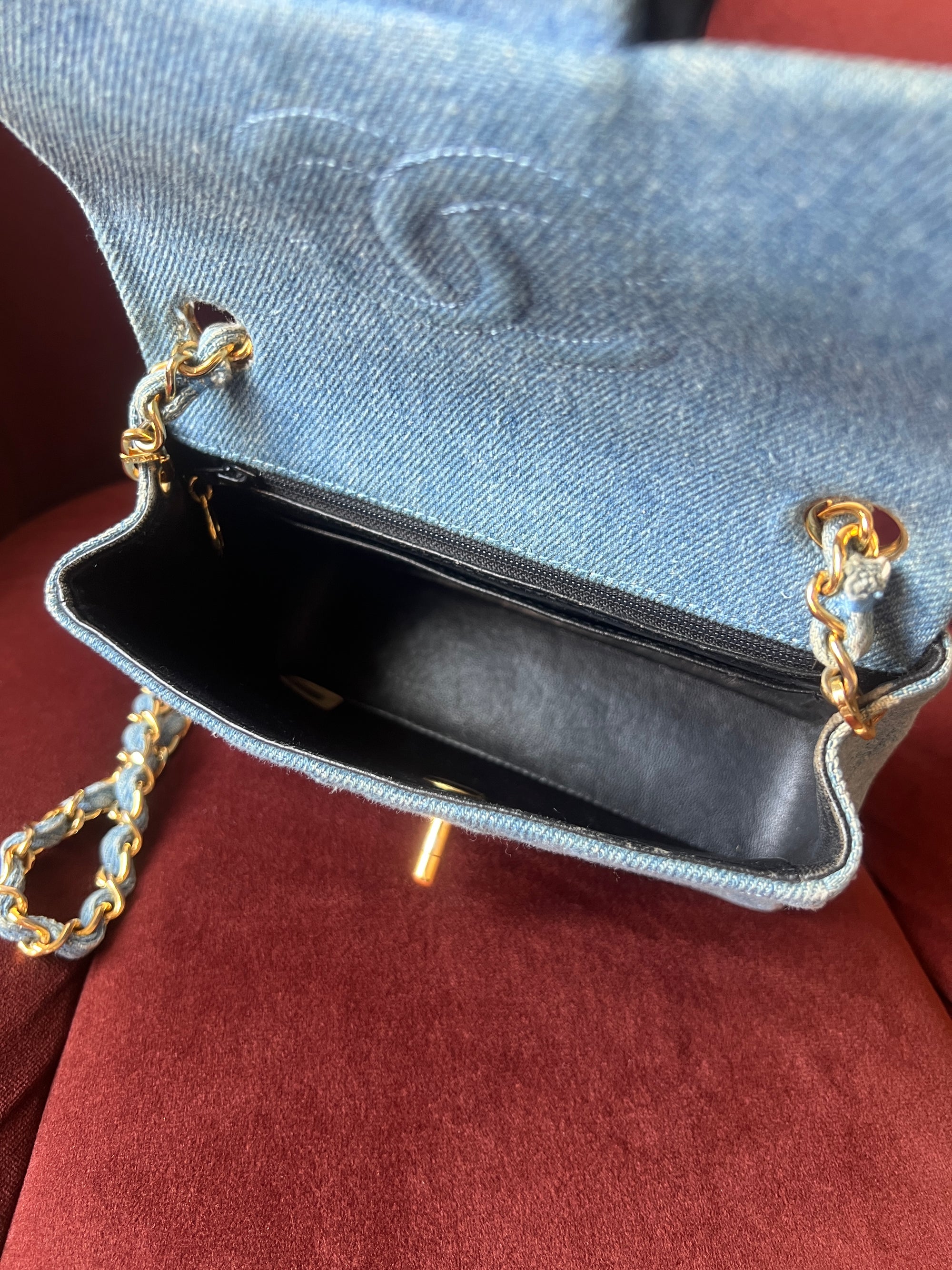 Chanel Vintage Mini Square Flap In Light Blue Denim (1991)