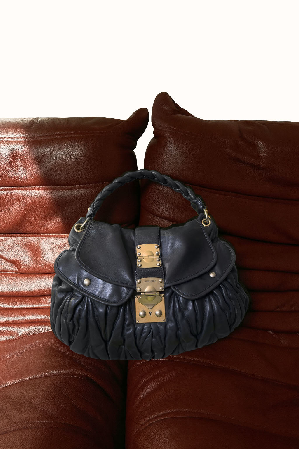 Miu Miu Black Leather Matelasse Hobo Bag Vintage 