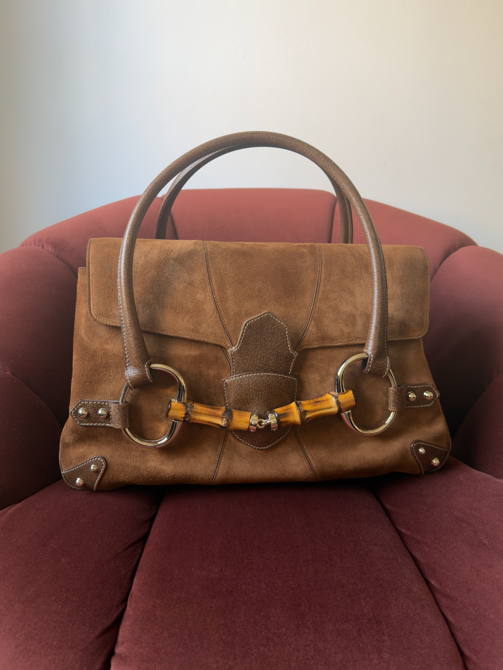 Gucci by Tom Ford Bamboo Horsebit Shopper In Brown Suede (2006)