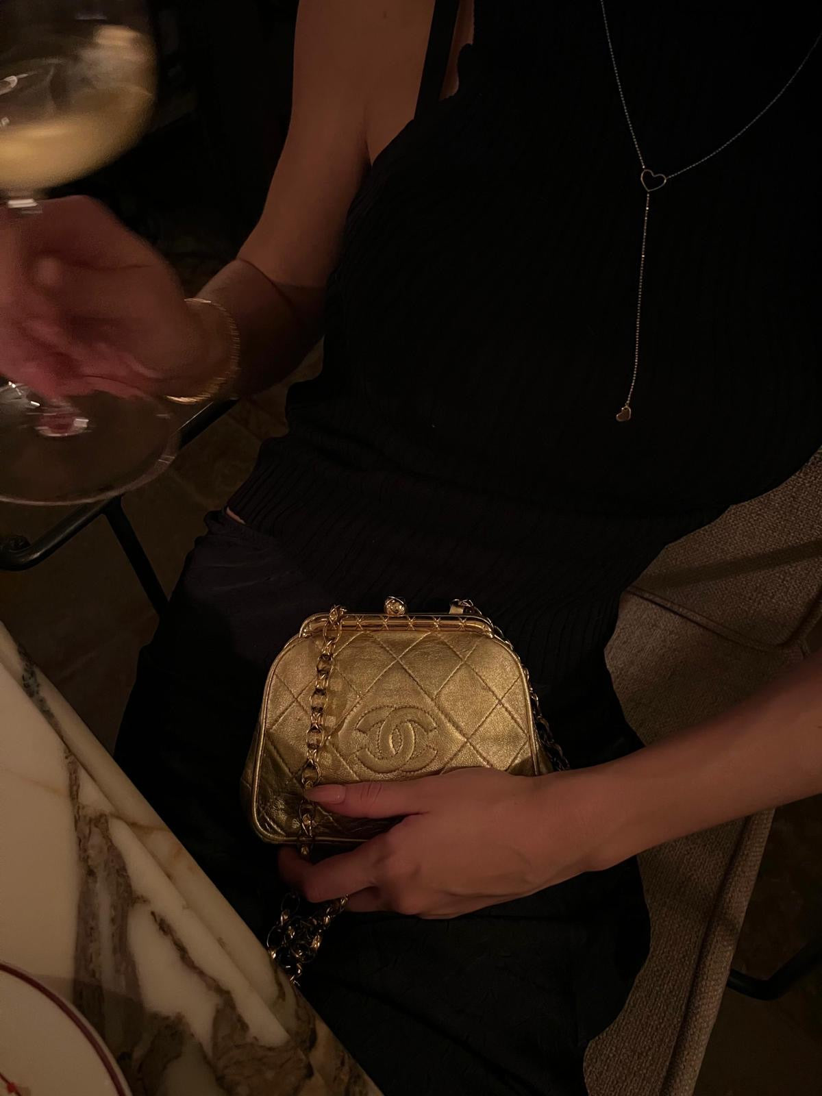 Chanel Vintage CC Metallic Gold Kiss Lock With Bijoux Chain (1989-1991)