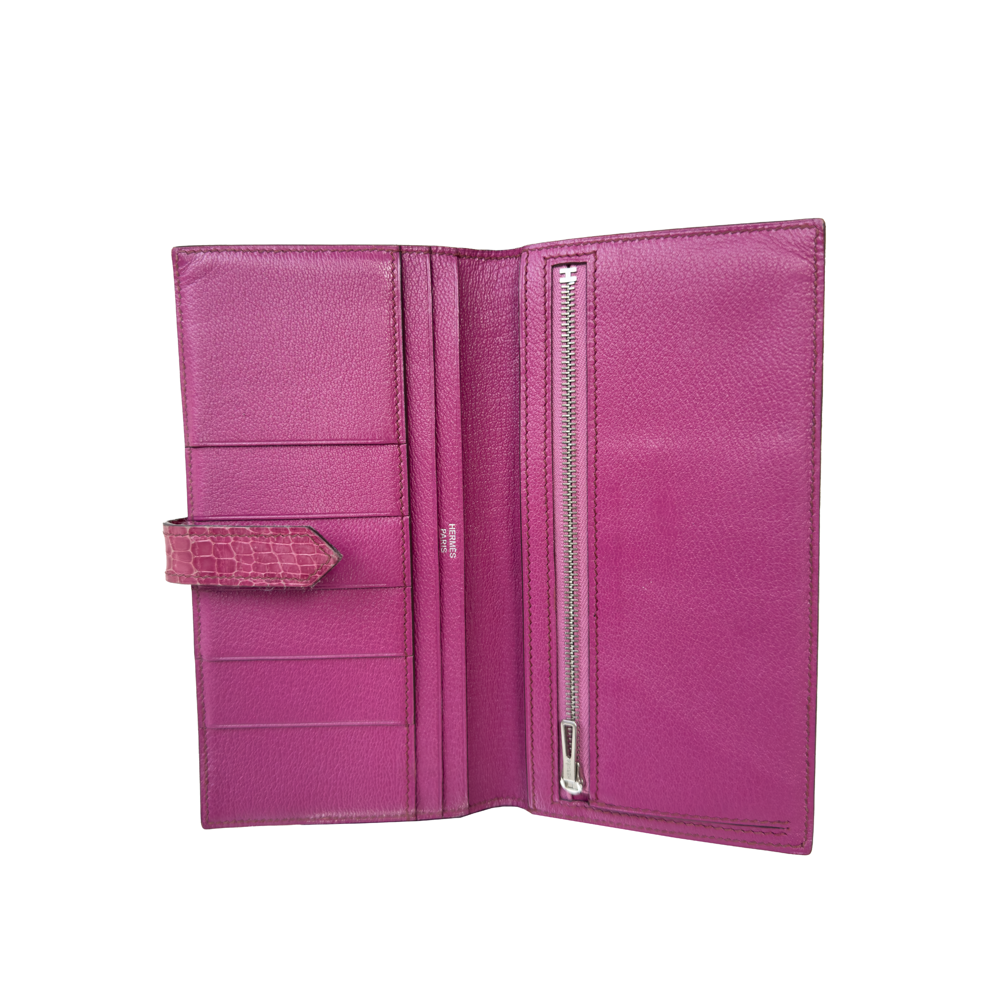 Hermès 18k White Gold &amp; Diamonds Bearn Wallet In Shiny Porosus Crocodile
