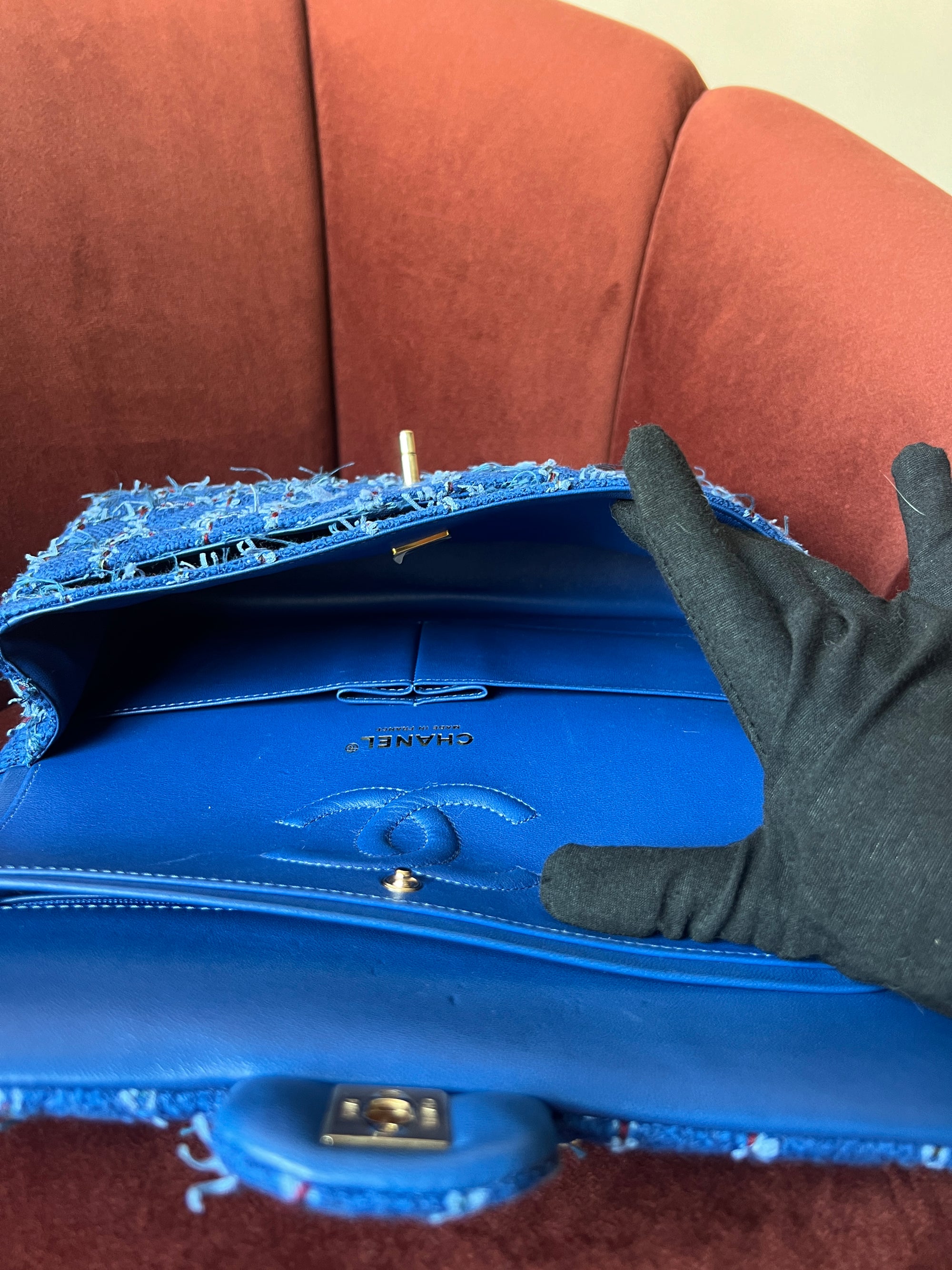 Chanel Classic Medium Double Flap In Blue Quilted Tweed (2023)