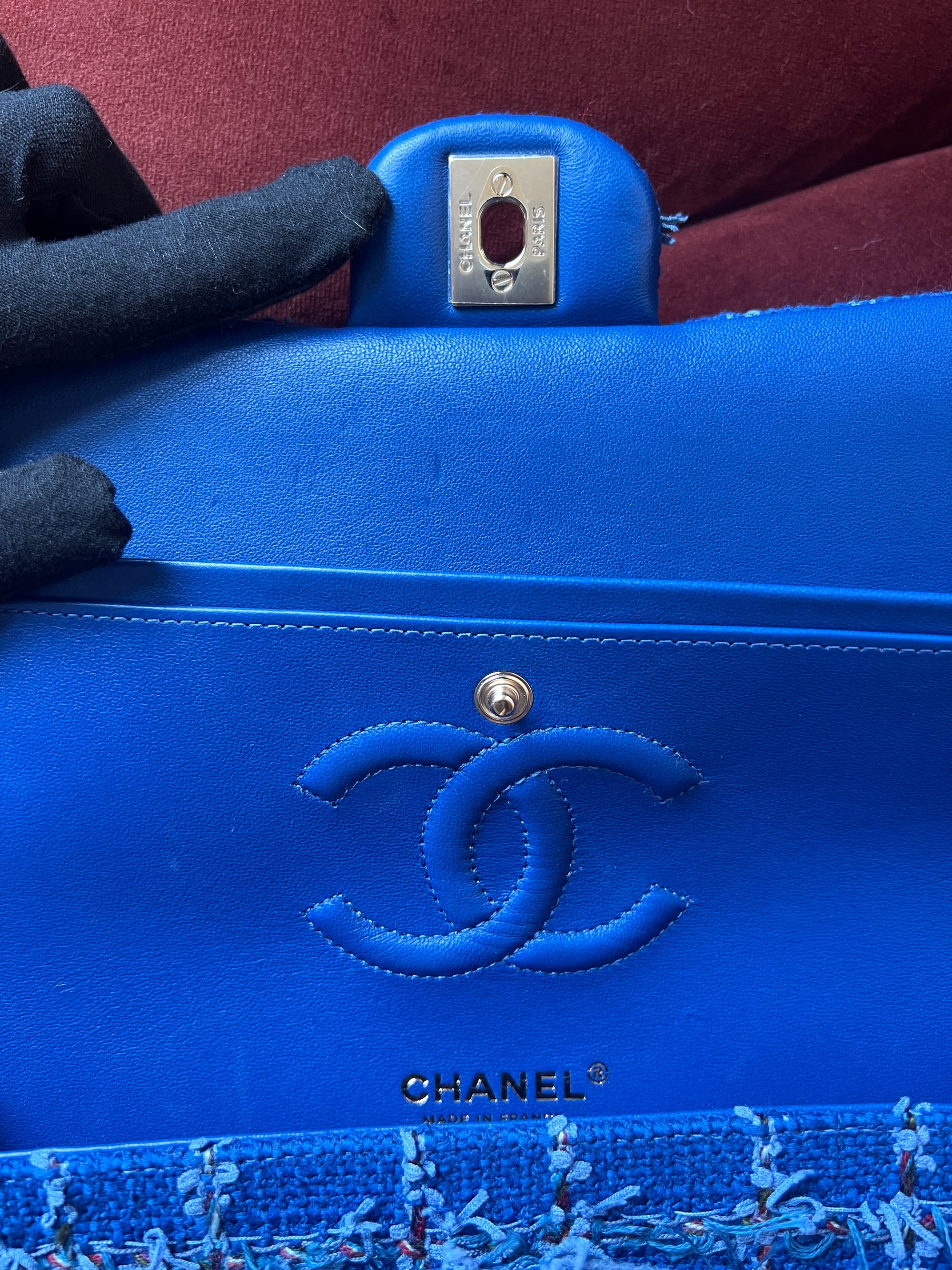 Chanel Classic Medium Double Flap In Blue Quilted Tweed (2023)