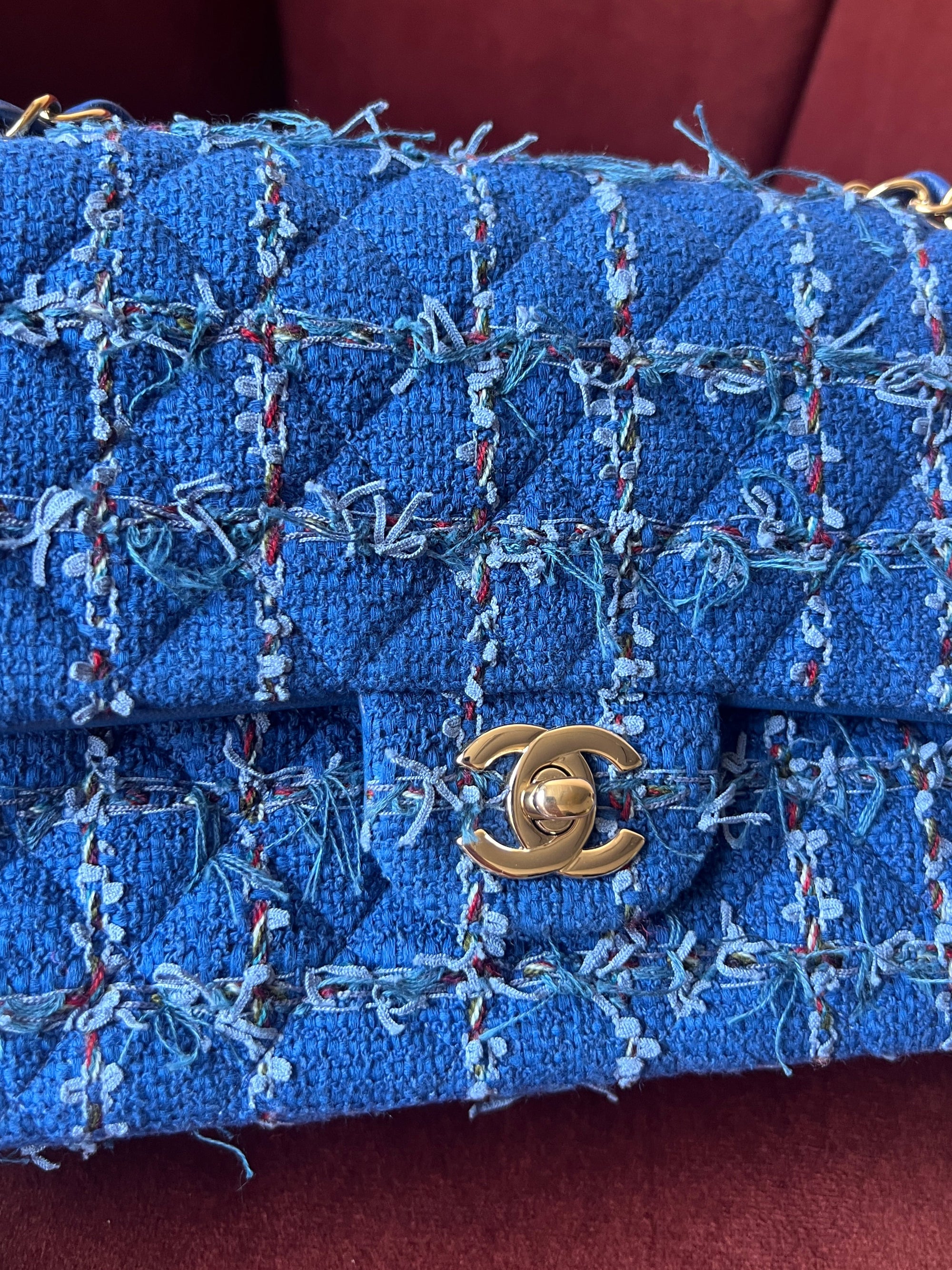 Chanel Classic Medium Double Flap In Blue Quilted Tweed (2023)
