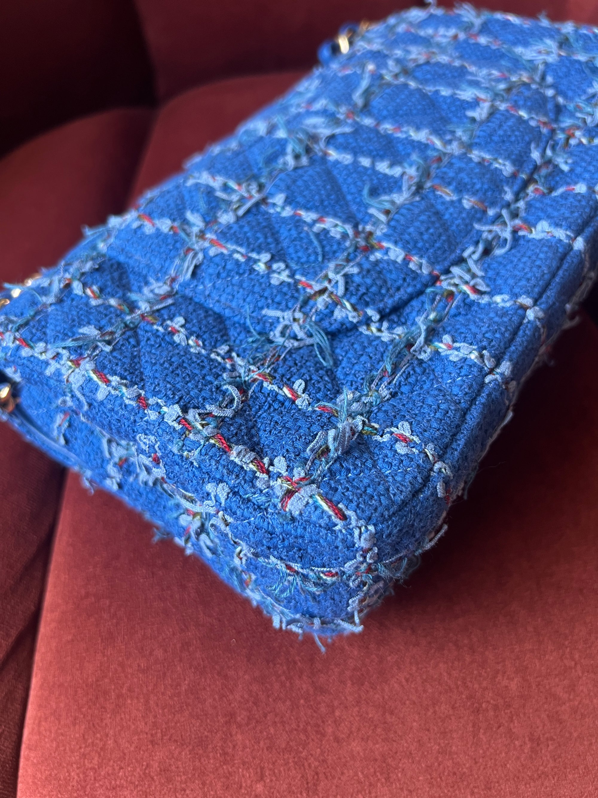 Chanel Classic Medium Double Flap In Blue Quilted Tweed (2023)