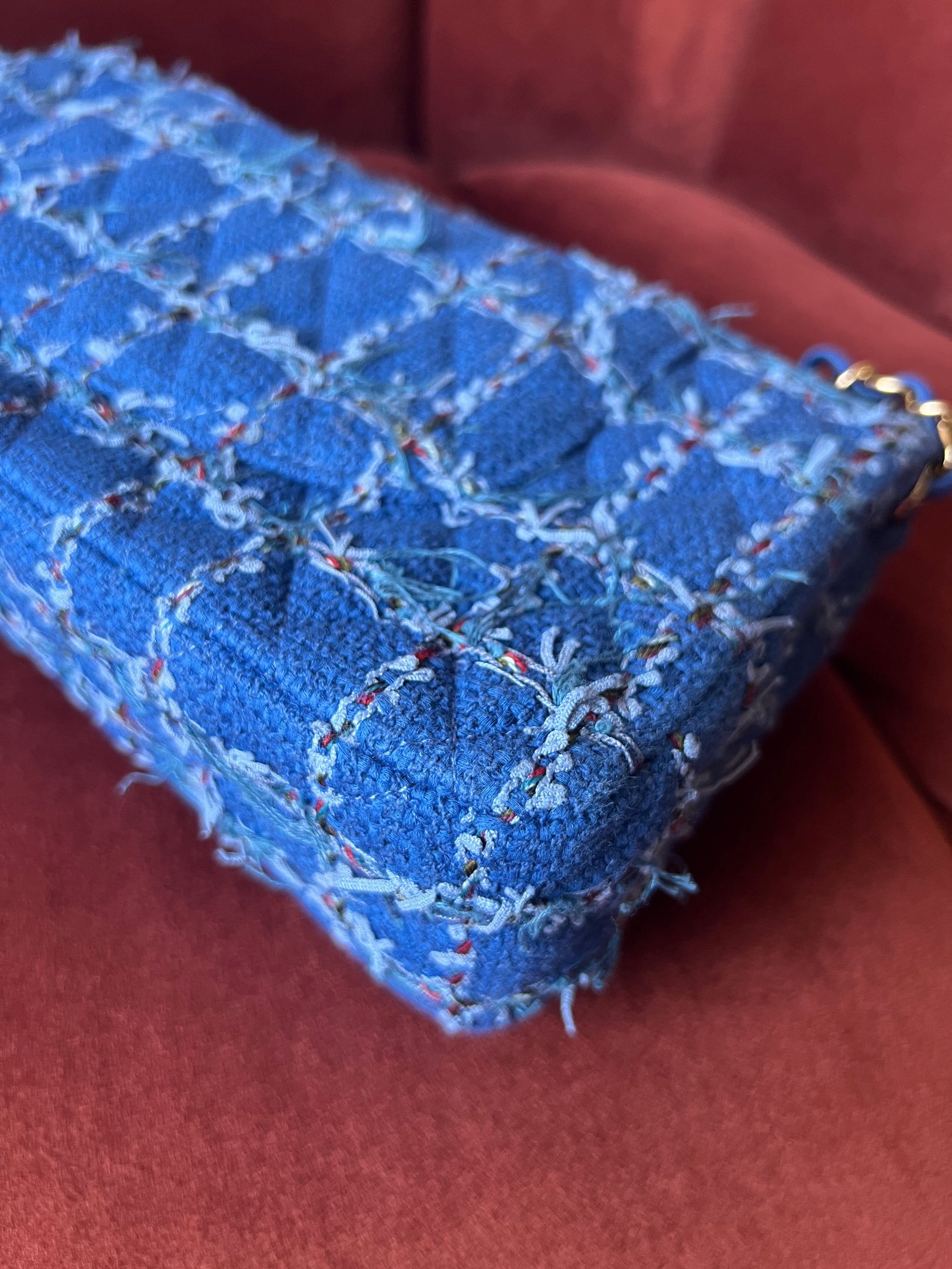 Chanel Classic Medium Double Flap In Blue Quilted Tweed (2023)