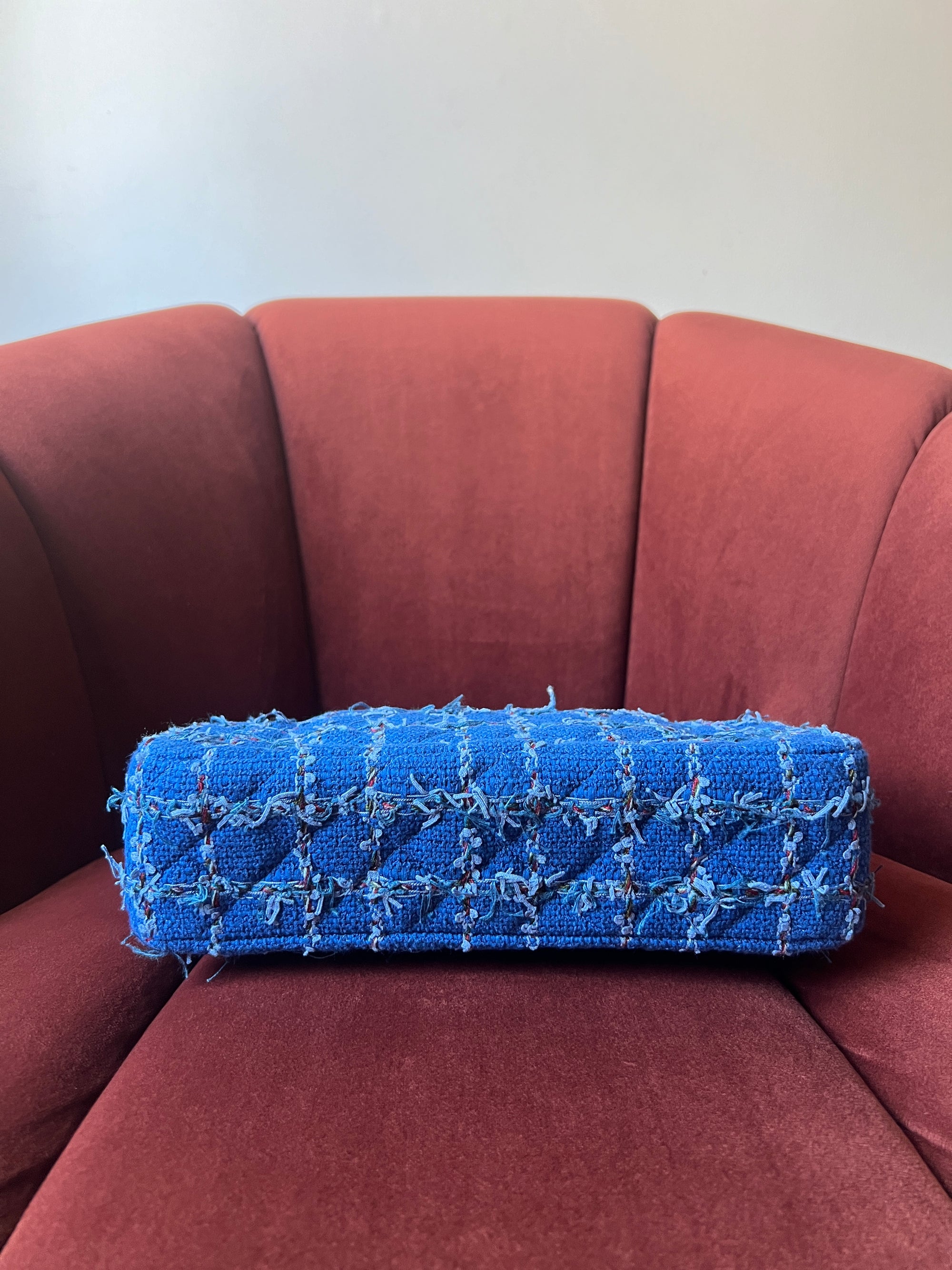 Chanel Classic Medium Double Flap In Blue Quilted Tweed (2023)