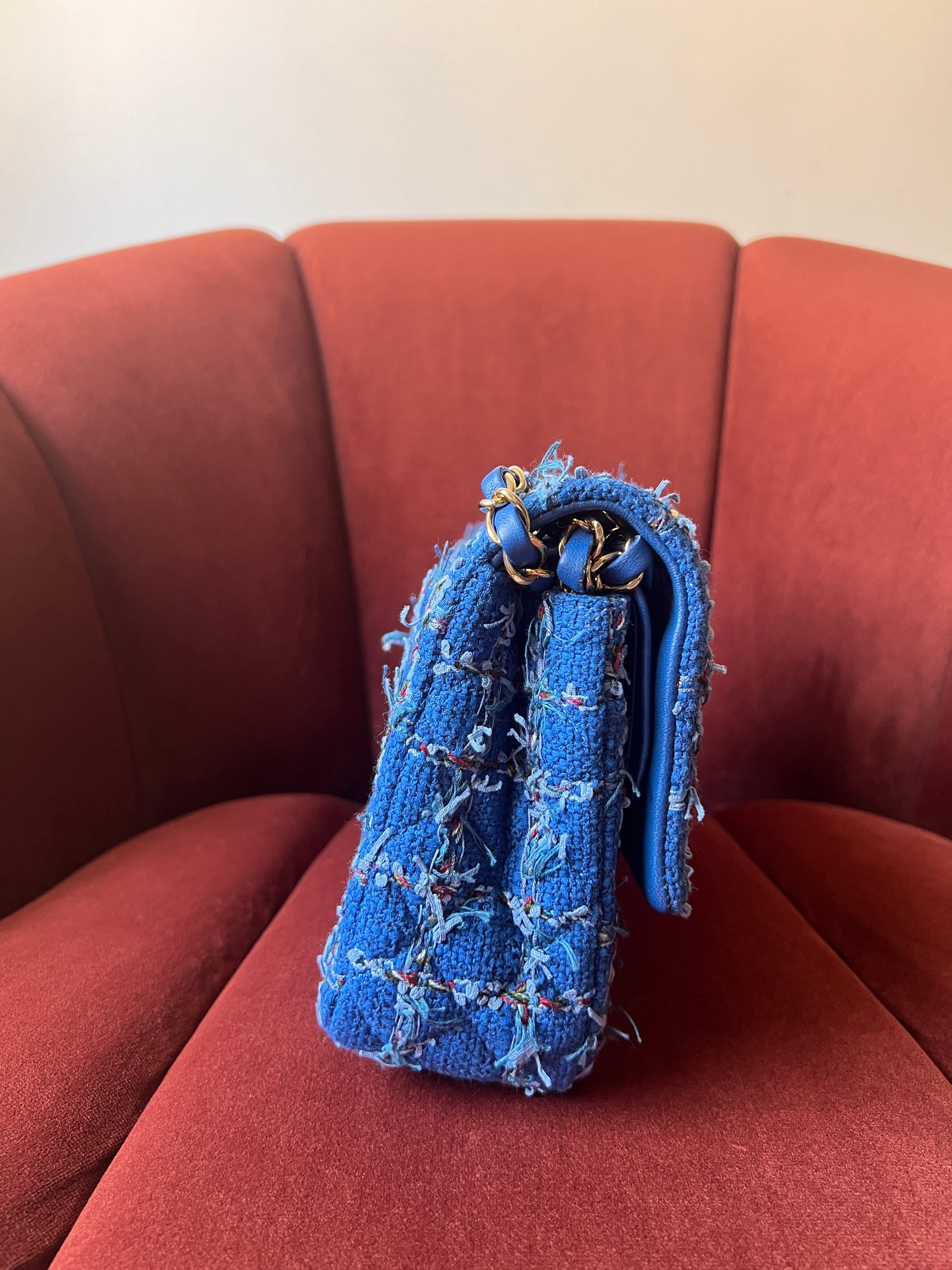 Chanel Classic Medium Double Flap In Blue Quilted Tweed (2023)