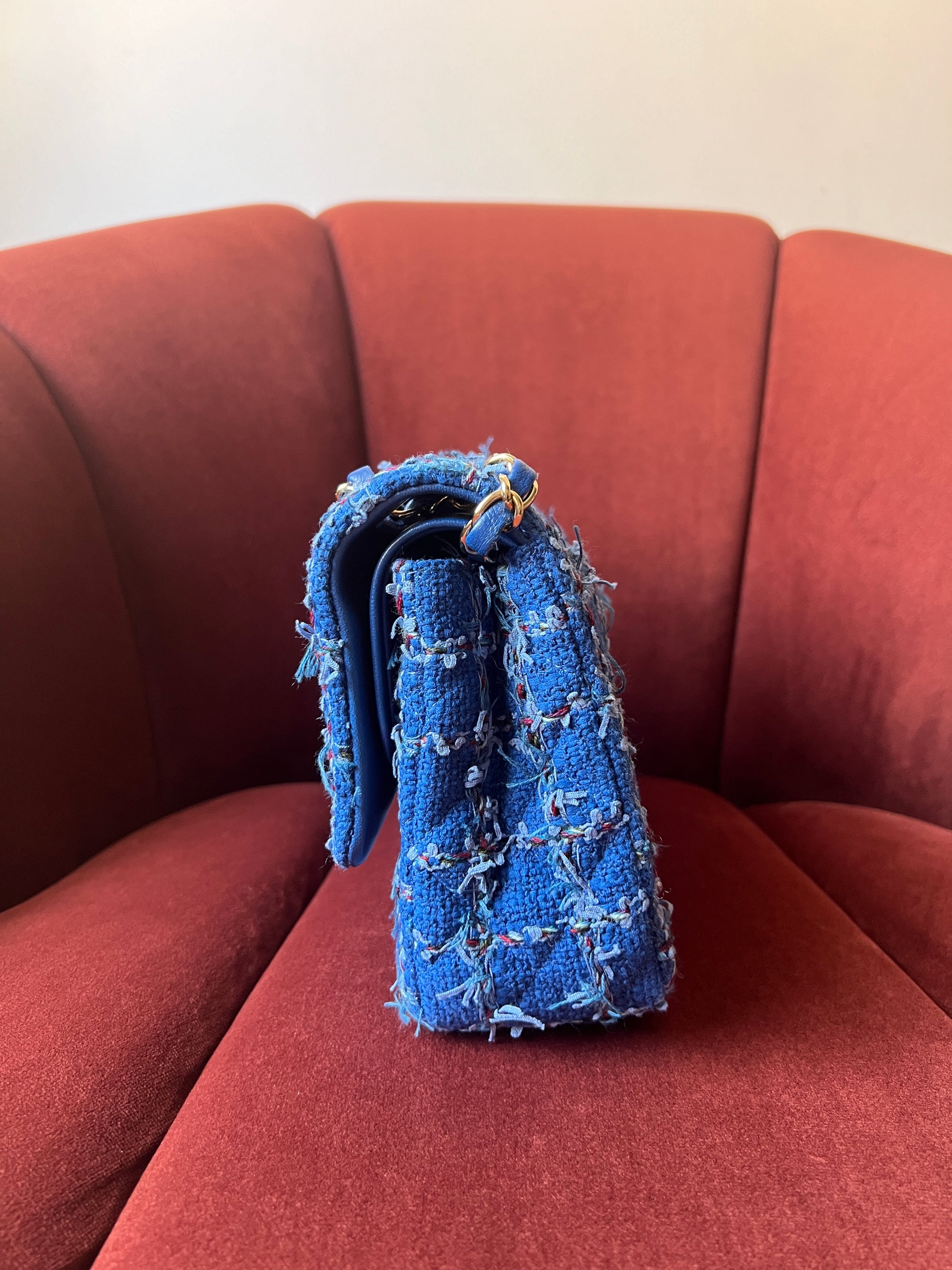 Chanel Classic Medium Double Flap In Blue Quilted Tweed (2023)