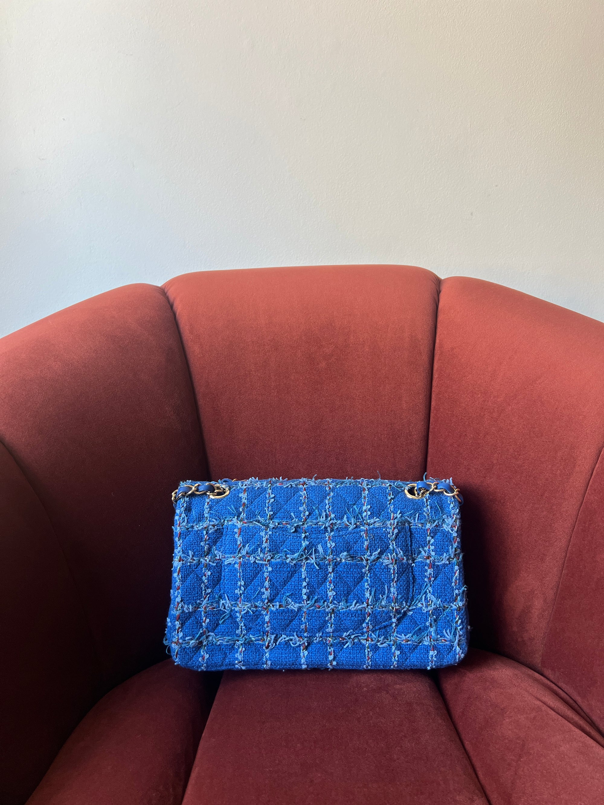 Chanel Classic Medium Double Flap In Blue Quilted Tweed (2023)